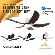 Youkain Smart Ceiling Fan Light YJ-715H Short Hugger Design 5Blade 42" 52" Dim Light 2Year Warranty