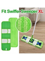 Gfred 1/2入組可兼容 Sweeper Xl 拖把的替換拖把墊,柔軟的超纖維可重複使用和清洗的平板地拖掛布,適用於地面牆磁磚,易於組裝的清潔配件（綠色）