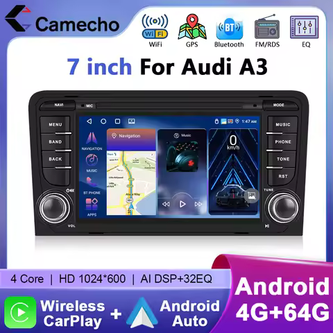 Camecho Car Radio For Audi A3 8P 2003-2012 Wireless CarPlay Android Auto Multimedia Player 4+64G WIF