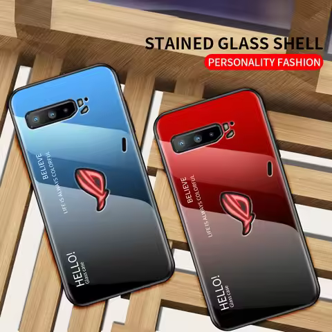 Gradient Tempered Glass Case for Asus Rog Phone 7 6 5 Shell Shockproof Glossy Soft Edges Hard PC Bac