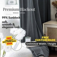 RENEOS Premium Blackout Curtain (Hook) Langsir Sliding Door Langsir Tingkap Murah Langsir Tebal Langsir Blackout 100%
