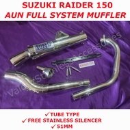 SUZUKI RAIDER 150 CARB MODEL  New Full System Open Muffler AUN  Stainless Open PIpe