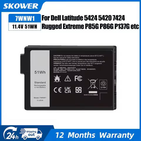 SKOWER 51Wh 7WNW1 Battery for Dell Latitude 5424 5420 7424 Rugged Extreme P85G P85G001 P86G P86G001 