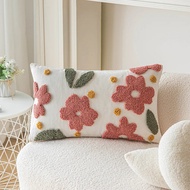 Flower Tufted Cushion Cover Beige Geometric Embroidery Floor Pillow Cover Lovely Throw Pillow Cover