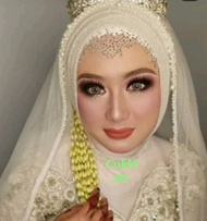 Veil Atasan pengantin Wanita payet mutiara tunangan Aksesoris Akad Murah hantaran Kerudung ibu Besan