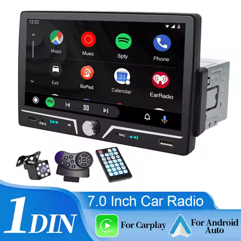Hippcron Car Radio Wireless Android Auto Carplay 7"1Din HD Touch Screen Car intelligent systems Blue