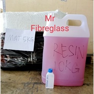 Fibreglass Mat 5kg +  Resin 10kg + Catalyst 50ml ( Fiber Resin / Gam Fiber / Resin Bot )