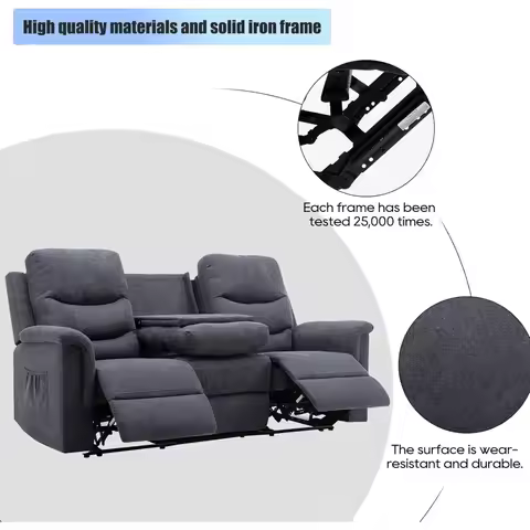 Reclining Sofa, Recliner Sofa 3 Seater with Flipped Middle Backrest, 2 Cup Holders, Manual Wall Hugg