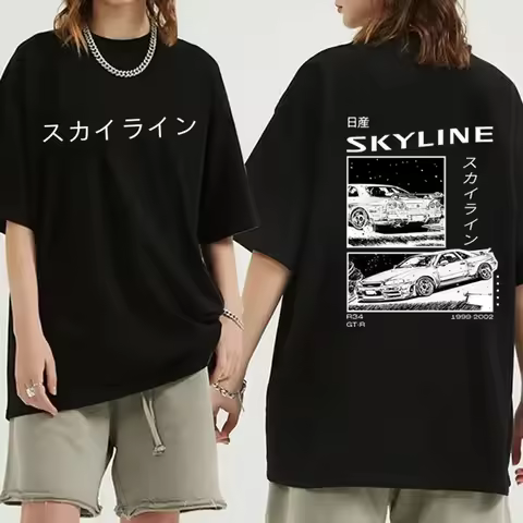 2024 Fashion Cotton T-Shirt Drift Japan Anime AE86 Inifirst D Summer Casual T-Shirt R34 Skyline GTR 