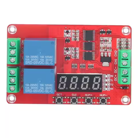 FRM02 Time Delay Relay Multi Function 5V/12V/24V Time Delay Relay Module Self Lock Cycle 2-Channel M