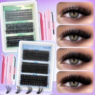 300pcs Individual Cluster Lash Extension Set w/ Glue - Natural Curly DIY False Eyelash for Beginner 
