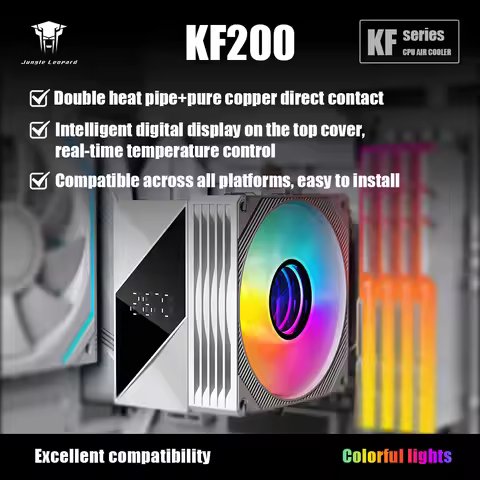 Jungle Leopard KF200 DGT Silent CPU Cooler 2 Copper Heatpipes with RGB LED Fan for PC Case, Desktop 