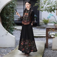 New Chinese Style Improved Ethnic Style Embroidered Ribbon Flowing Large Swing Skirt Chinese Style A