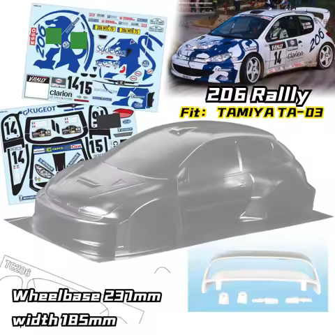 High quality 1/10 206 Rally RC PC body shell lampshade Wheelbase 237mm width 185mm Transparent body 