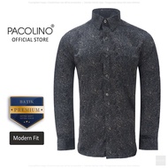 Pacolino - (Modern Fit Cutting) Black Color Malaysia Men Premium Batik Long Sleeve Kemeja Batik Lela