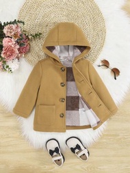 SHEIN 加厚長毛絨連帽外套適用於女嬰,休閒和冬天外套