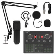 ☾☋△BM800 Condenser Microphone Set with V9X PRO Sound Card Mixer for Live Broadcast Recording Compute