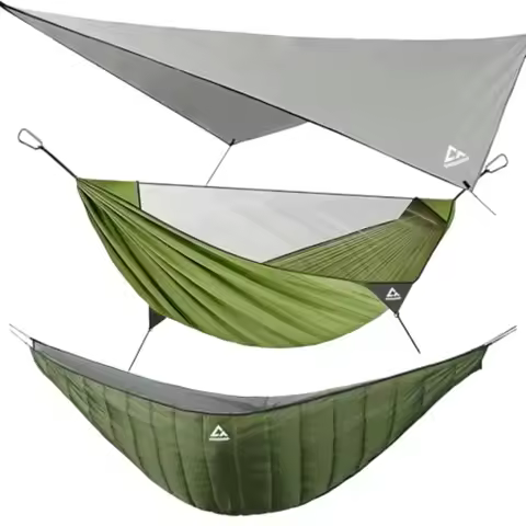 2 Person Camping Hammock with Mosquito Net Underquilt Rain Fly Tarp Portable Backpacking Set for Hik