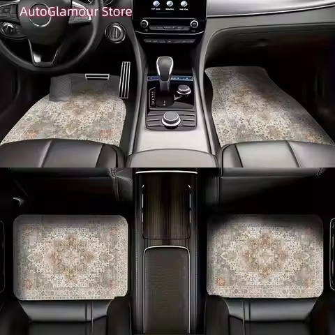 4pcs universal car floor mats with Bohemian design elements, suitable for protecting the front and r