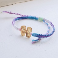 蠟線 編織 金色幸運草 繩編 手環 紫色