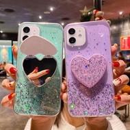 Love Shape Mirror Phone Case for OPPO F11 A9 F9 Pro A54 A74 A76 A94 A91 A93 F19 A15 A15s A3S A5 A5S AX5s A7 A12 A31 A92 A52 A33 A53 A32 A53s A5 A9 Reno 2 2f 3 4 4F 5 5f 6 Pro 6Z 7 Pro Glitter Bling Kickstand Girls Cover Casing