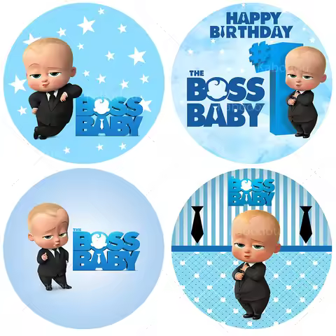 The Boss Baby Party Round Backdrop Cover Boy Kid Birthday Blue Background Photography Baby Shower Pr