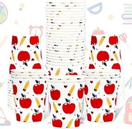 Whaline 50 Pcs Back to School Party Paper Cups 9 oz Pencil Apple Paper Cups Welcome School Coffee Te