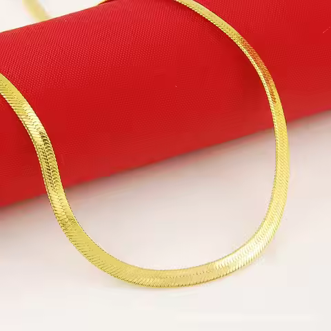 Women's Flat Snake Bone Necklace, 24K Gold, AU999 | "Stability" engraving with spinal motifs, subtle