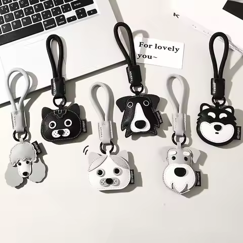Cute Leather Puppy Keychain Husky Collies Cats Bag Pendant Car Key Chain Schoolbag Pendant Backpack 