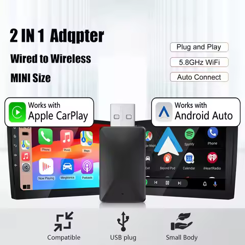 2025 NEW Chip 2in1 Wireless CarPlay Android Auto Adapter Mini Design 5.G-WiFi & BT Low Latency Plug 