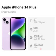 USED ORIGINAL lPH0NE 14(6.1") || 14 PLUS(6.7") || 128GB / 256GB / 512GB || FULL SET