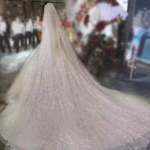 B58-D Luxury Cathedral Wedding Veil Bling Bling Bridal Veils Soft Single Tier Bridel Veil with Comb 