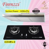 FIRENZZI 3 Fifth FH902EX/SS STAINLESS STEEL Cooker Slim Hood + 2 Burner 4.8kW Glass Built In Gas Hob Cooker Stove FGH-2013