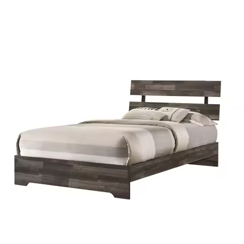 Rustic Twin Platform Bed Frame with Brown Finish Low-Profile Headboard for Youth Bedroom