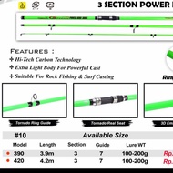 HIJAU Special tornado Fishing Rod power surf 390 420 Green surf Rod