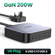 ที่ชาร์จ UGREEN 200W GaN สำหรับเดสก์ท็อปและแล็ปท็อป ที่ชาร์จเร็ว 6 in 1 สำหรับ iPhone 13 12 Pro Max
