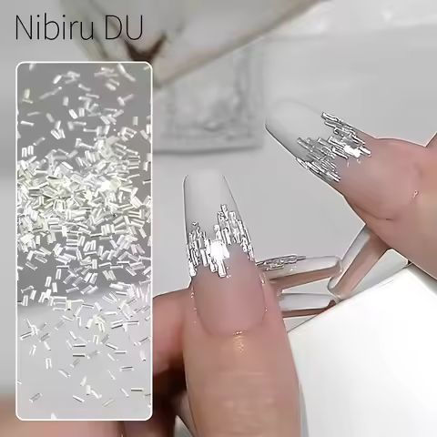 100/50Pcs Nail Reflective Rhinestones Silver Thin Strip Bar Crystal Nail Art Strips Line Decoration 