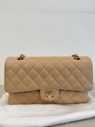 香奈兒經典手袋 Chanel Classic Flap CF Medium 25cm Beige Caviar 荔枝皮 金扣