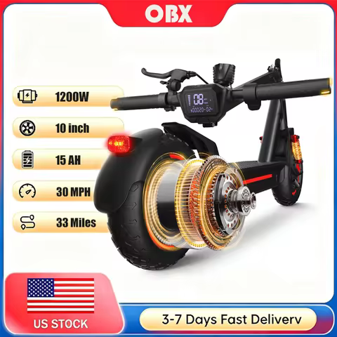 1200W Off-Road Electric Scooter for Adults 48V Long Range 30mph Fast Speed 10'' Pneumatic Tire Folda