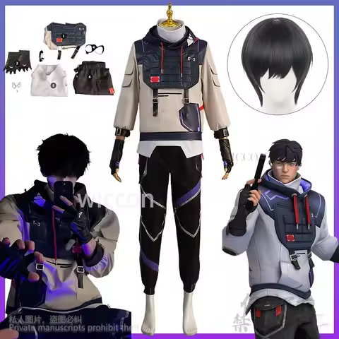 Anime Game Valorant ISO Cosplay Costume Hoodie Pant Vest Uniform Wigs Set For Halloween Christmas Pa