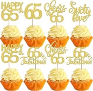 Pack of 30 65th Birthday Cake Decorations Glitter Happy 65 Cheers to Fabulous 65 Cupcake Toppers Hel