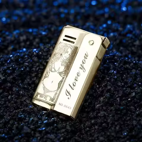 IMCO6800 Deeply Carved Brass Lighter Carved Windproof Copper Creative Personalized Old-fashioned Gri