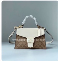 🎀順豐包郵 全新Coach Tilly Top Handle 棕白拼色 塗層帆布配皮革