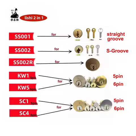 Lishi 2 in 1 SS001 SS002 SS002R SS003 R52 KW1 KW5 SC1 SC4 M1/MS2 AM5 LW4 LW5 R52L Locksmith Tools fo