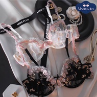Momo 34-42BCD Plus Size Deep V Frameed Breathable Push-Up Underwear Ultra-Thin Sexy Lace Bra Women