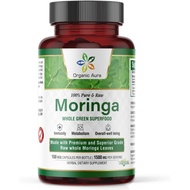 Organic Aura Moringa Leaf Capsules | 1500mg - 150 HPMC Veg | Whole Leaves Green Super Food Nutrition