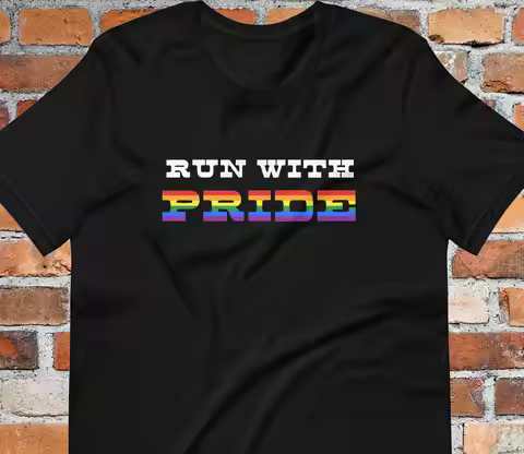 Run With Pride T Shirt Marathon 26 2 Running Athlete Jogging Half Runner 5K 10K Sneaker Rainbow Lgbt