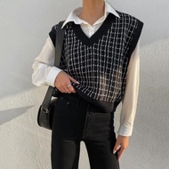 Msfancy Plaid Sweater Vest Women Harajuru Style V-neck Sleeveless Knitted Pullover  Fall Casual Femme Tops