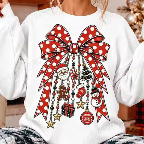 New Fashion women Sweatshirt Clothing Christmas Charms Bow Polka Dots Long Sleeves Street Thin Hoodi