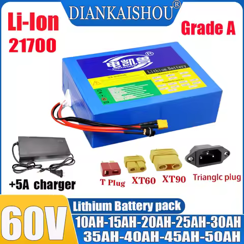 New 21700 60V 50Ah 45Ah 40Ah 35Ah 30Ah 25Ah 20Ah 15Ah 10Ah Lithium Battery Pack 50A BMS 3000W Electr